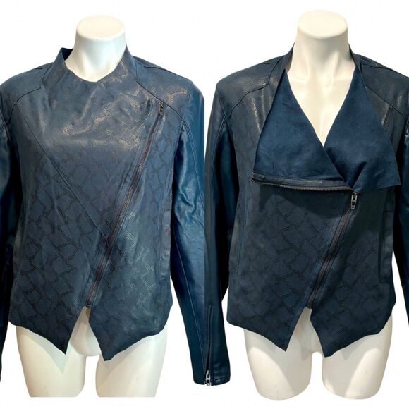 BLANKNYC Jackets & Blazers - Blank NYC Jacket Large Dark Blue Faux Leather Zip Front Pockets